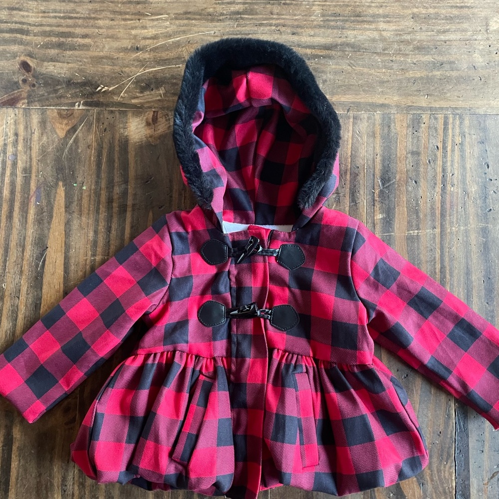 Plaid Red and Black Kids Pea Coat
